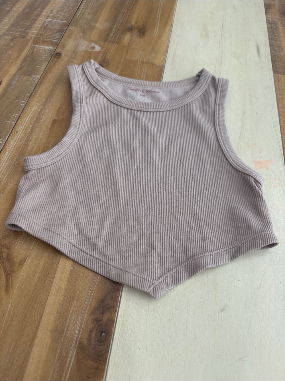 Ribbed Cropped Tank Top in Dusty Mauve